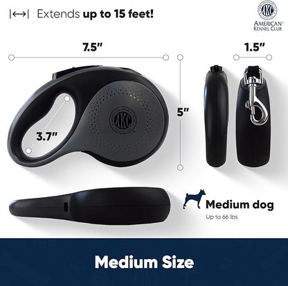 American Kennel Club Retractable Dog Leash, 16.4ft, Tangle-Free, Ergonomic Grip, One-Hand Brake, for Medium & Large Dogs up to 66 lbs