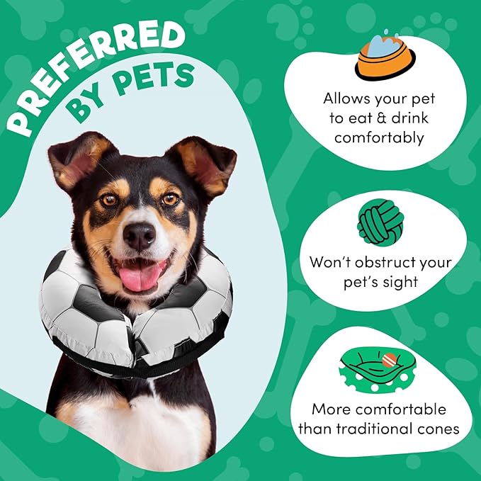 BENCMATE Inflatable Dog Cone Collar Alternative, Soft Dog Cone for Small Medium Large Dogs and Cats, Neck Recovery ECollar Donut Collar After Surgery (Small, Soccer)
