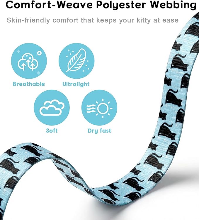 Halypet 2-Pack Cat Harness and Leash Set, Escape Proof 3-in-1 Adjustable Harness for Cats, Soft Lightweight, Easy On & Control for Walking, Travel & Outdoor Use, Light Blue Kitty, Small