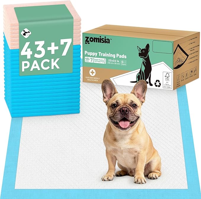 ZOMISIA Health Monitoring Puppy Pee Pads for Dogs 22" x 22" - 7 Color Changing Pee Pads with pH Indicator + 43 Dog Potty Training Pad, Odor-Control, Super Absorbent & Leak-Proof, 50 Count