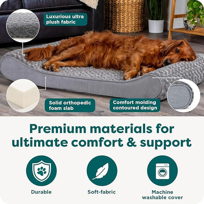Furhaven Orthopedic Dog Bed for Extra Large Dogs w/ Removable Washable Cover, For Dogs Up to 180 lbs - Ultra Plush Faux Fur & Suede Luxe Lounger Contour Mattress - Cream, Giant/XXXL
