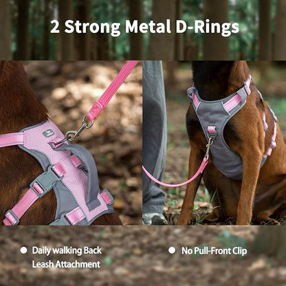 Huntboo Reflective Dog Harness with Handle, Escape Proof, No Slip, Breathable, Lightweight, Adjustable Lift Harness for Small, Medium, and Large Dogs Walking, Training, and Running Gear(Light Pink,XL)