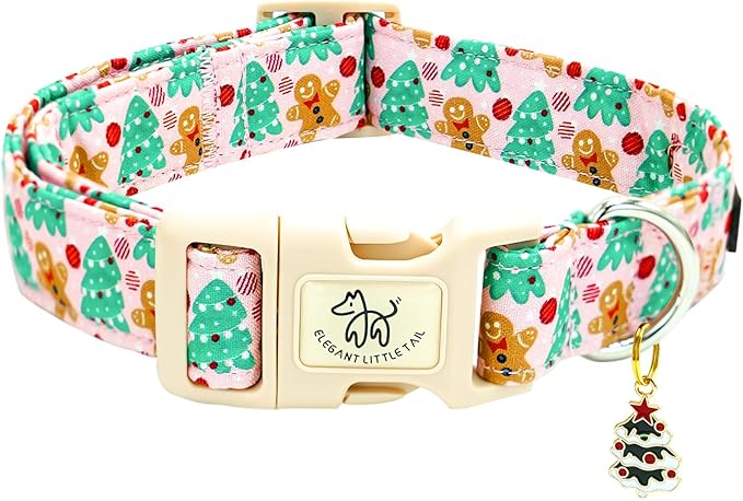 Elegant little tail Christmas Dog Collar, Pet Collar Cotton Soft Gingerbread Man Winter Dog Collars Holiday with Quick Release Buckle Pet Puppy Collar for Small Puppy