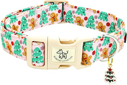 Elegant little tail Christmas Dog Collar, Pet Collar Cotton Soft Gingerbread Man Winter Dog Collars Holiday with Quick Release Buckle Pet Puppy Collar for Small Puppy