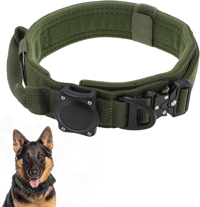 Dog Collar, Waterproof Tactical Dog Collar with Control Handle and Zinc Alloy Buckle, Pet Collar for AirTag, Medium Large Dog, XLarge, Army Green (Includes Screwdriver Accessories)