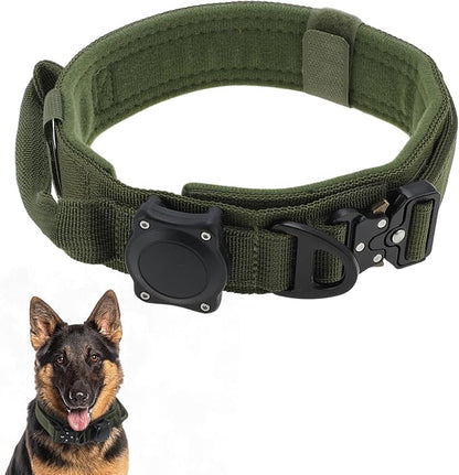 Dog Collar, Waterproof Tactical Dog Collar with Control Handle and Zinc Alloy Buckle, Pet Collar for AirTag, Medium Large Dog, Medium, Army Green (Includes Screwdriver Accessories)