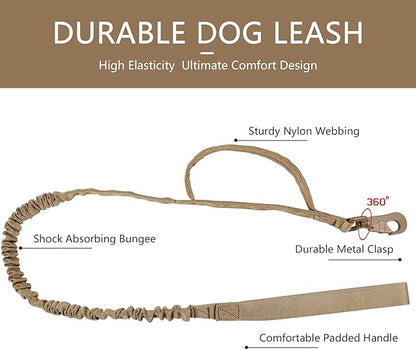 DAGANXI Tactical Dog Collar Leash Set, Adjustable Military Training Nylon Dog Collar with Controll Handle and Heavy Metal Buckle for Medium and Large Dogs，with Patches and Airtags Case (M, Brown-Set)