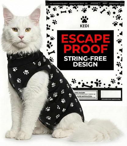 Cat Surgery Recovery Suit Female Cat Onesie for Cats After Surgery Spay Surgical Abdominal Wound Skin Diseases E-Collar Alternative Wear Kitten (Black, Large)