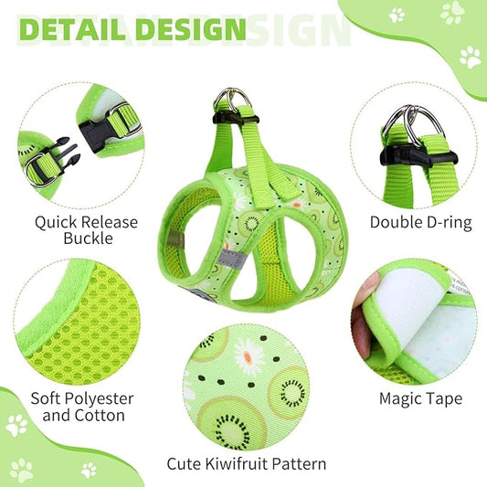 KOOLTAIL Dog Harness and Leash Set for Small Medium Dogs, Step in No Pull Soft Mesh Dog Harness Comfort Padded Pet Vest, Adjustable Reflective Easy Walking Puppy Cats Harness Training, Kiwifruit S
