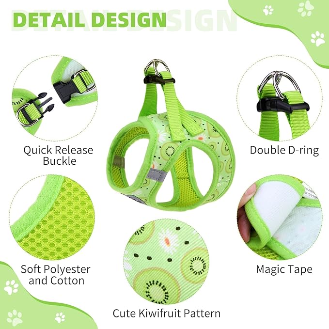 KOOLTAIL Dog Harness and Leash Set for Small Medium Dogs, Step in No Pull Soft Mesh Dog Harness Comfort Padded Pet Vest, Adjustable Reflective Easy Walking Puppy Cats Harness Training, Kiwifruit XS