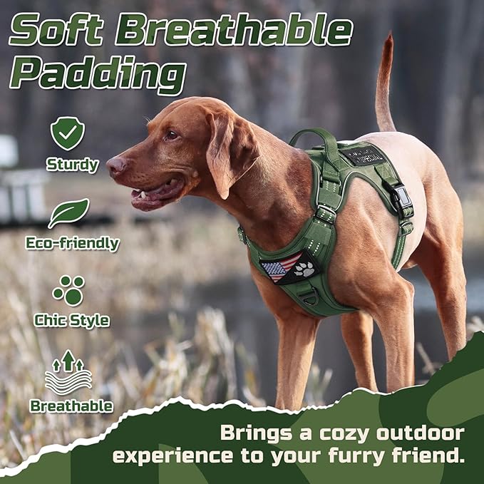 rabbitgoo Tactical Dog Harness for Large Dogs, No Pull Military Service Vest with Handle & Molle, Easy Control for Training Walking, Adjustable Reflective Straps, Green, XL