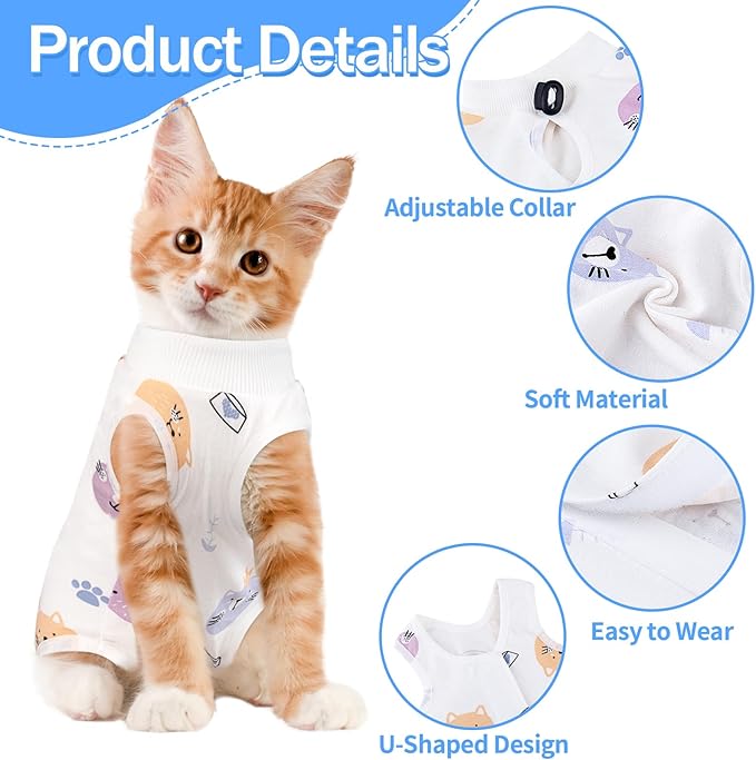 Coppthinktu Cat Recovery Suit Female, Breathable Cat Onesie After Surgery Female for Abdominal Wounds or Skin Diseases, Surgery Recovery Suit Kitten Surgical Onesie After Spay Wear Anti Licking