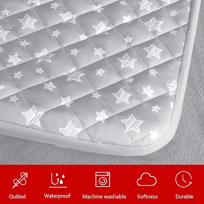 Waterproof Dog Bed Covers Replacement Washable Pet Hair Easy to Remove, Noiseless Quilted Puppy Pet Bed Cover Lovely Grey Star Print 32x44 Inches, for Dog/Cat, Cover Only