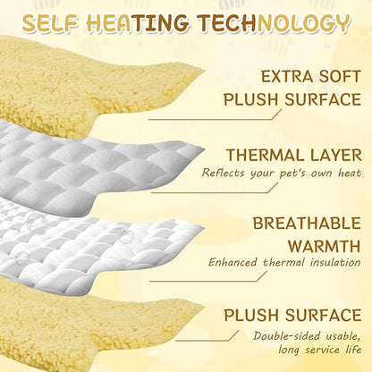 BrightRow 3 Pack Self Warming Pet Bed Leaf Shape Self Heating Cat Dog Mat Washable Thermal Sleeping Pad for Indoor Outdoor Hedgehog, Bunny, Sugar Glider, Rat, Chinchilla(Light Yellow,Large-19 x29)