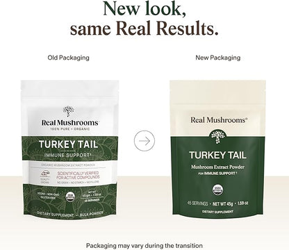 Real Mushrooms Turkey Tail Mushroom Powder – Organic Mushroom Extract for Daily Wellness Gut Harmony, & Energy Support with Beta Glucans – Vegan, Non-GMO, 45 Servings Functional Supplement