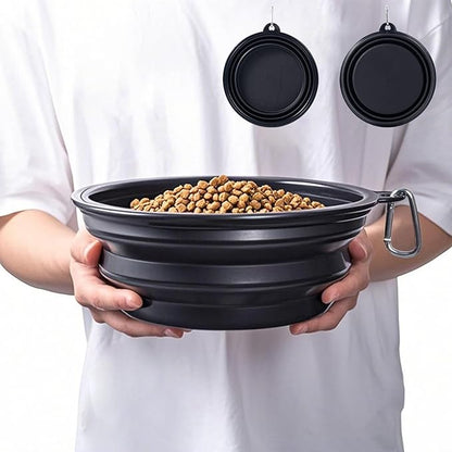 Extra Large Dog Bowl Pet Collapsible Bowls, 2 Pack Collapsible Dog Water Bowls for Large Dogs, Portable Pet Feeding Water Dish for Walking Parking Traveling with 2 Carabiners (Black+Black, Jumbo)