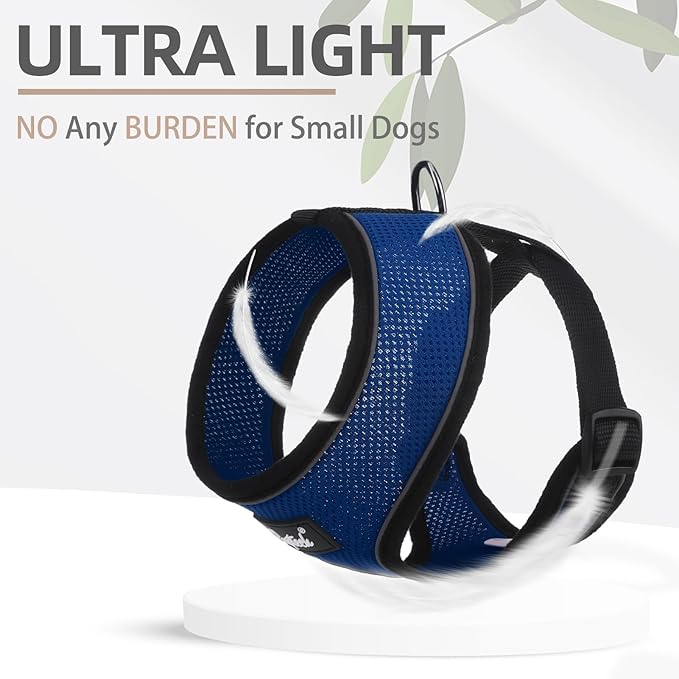 PUPTECK Soft Mesh Dog Harness and Leash Set Pet Puppy Cat Comfort Padded Vest No Pull Harnesses, Solid NavyBlue, XS