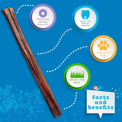 Jack&Pup 12 Inch Skinny Bully Sticks for Small Dogs, Seniors (12 Pack) Thin Bully Stick Dog Chew, 100% Beef Bully Sticks for Puppies