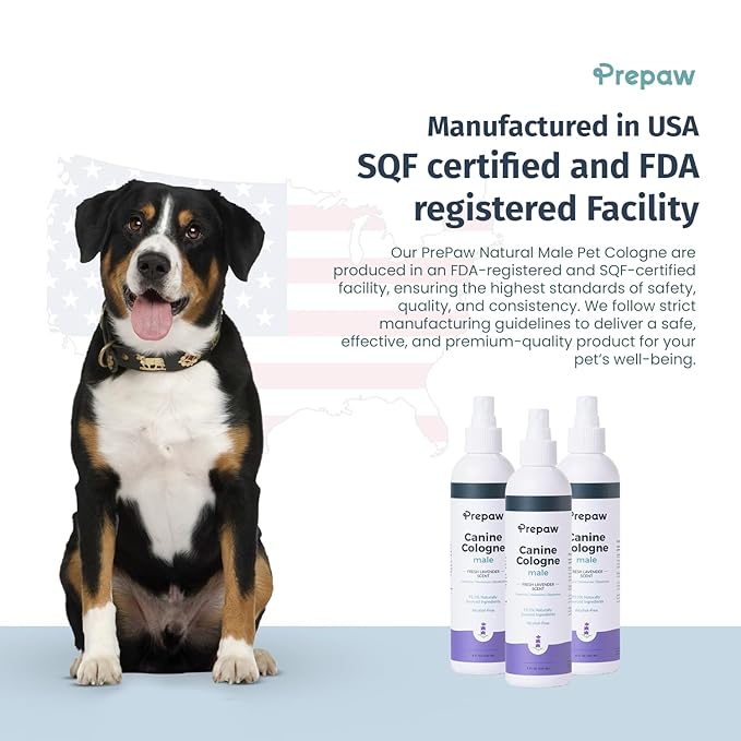 Prepaw Luxury Male Pet Cologne - Fresh Lavender Scent, 3-in-1 Formula Conditions & Moisturizes, Made with 94% Natural Ingredients, Long Lasting Fragrance, Safe & Easy to Use | 8 fl oz