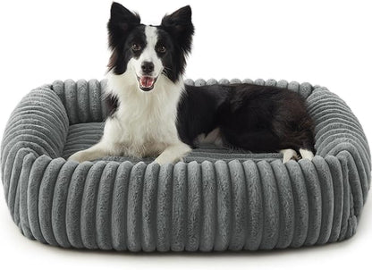 FURTIME Dog Beds Large Sized Dog, Washable Orthopedic Pet Bed with Removable Cover, Rectangle Soft Calming Sleeping Puppy Bed Durable Pet Cuddler with Anti-Slip Bottom, Grey, XL(42"x20"x8")