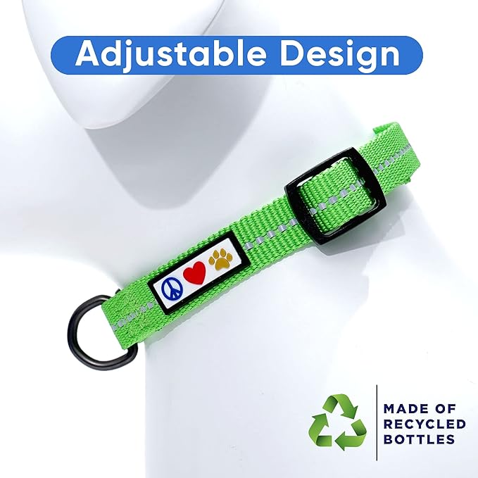 Pawtitas Recycled Dog Collar with Reflective Stitched Puppy Collar Made from Plastic Bottles Collected from Oceans Small Earth Green