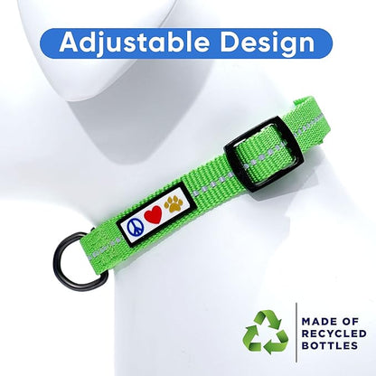 Pawtitas Recycled Dog Collar with Reflective Stitched Puppy Collar Made from Plastic Bottles Collected from Oceans Small Earth Green