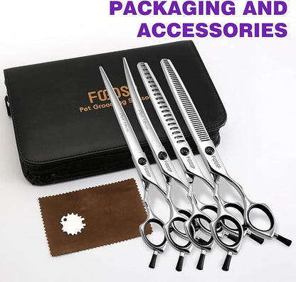 Dog Grooming Scissors Kit 7 in Professional Curved Thinning Straight Chunkers Shears for Grooming Dogs Cat Pet at Home Japanese 440C Stainless Steel(7.0'',Kit)