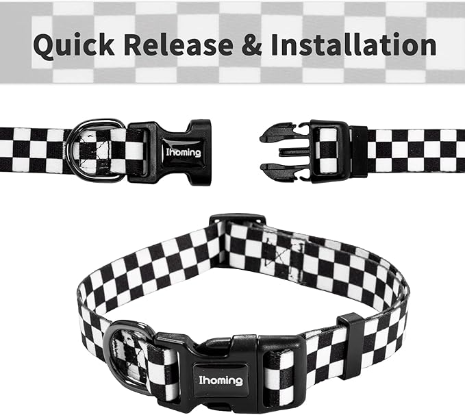 Ihoming Dog Collar and Leash Set for Daily Outdoor Walking Running Training, Chess Board Design for Large Boys Girls Dogs Cats Pets, L-Up to 80LBS