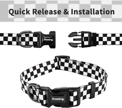 Ihoming Dog Collar and Leash Set for Daily Outdoor Walking Running Training, Chess Board Design for Large Boys Girls Dogs Cats Pets, L-Up to 80LBS