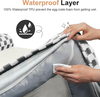 Large Dog Bed Orthopedic Washable: Beds Bolster XL Bed Big XLarge Dogs Egg Crate Foam Couch Sofa Waterproof with Removable Cover - Dark Grey Grid