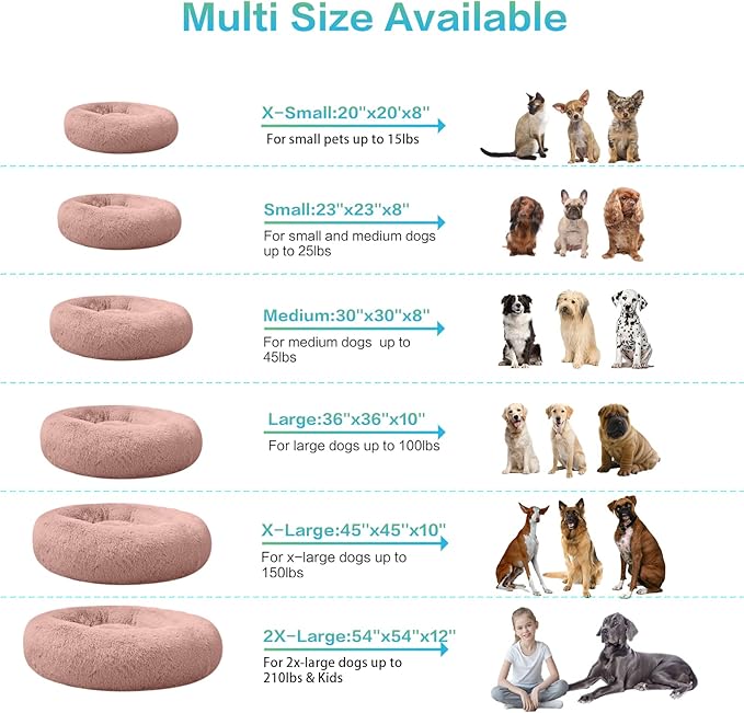 SAVFOX Plush Calming Dog & Cat Beds - Donut Shaped, Comfy Cuddler in Faux Fur, Washable, Multiple Sizes XS-XXL