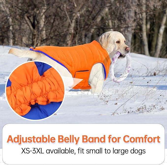 Lelepet Reversible Dog Coat Waterproof Dog Jacket Windproof Puffer Vest for Winter Warm Lightweight Coats for Large Dogs Adjustbale Hook & Loop Pet Apparel with Leash Hole, Golden Retriever, 3XL