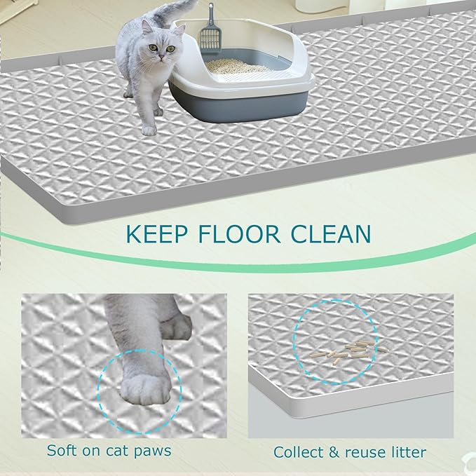Jacooxi Cat Litter Mat for Litter Box, Silicone Large Cat Litter Trapping Mat - 51.2x25.6 in, Waterproof & Non-Slip, Durable & Easy Clean, Light Gray