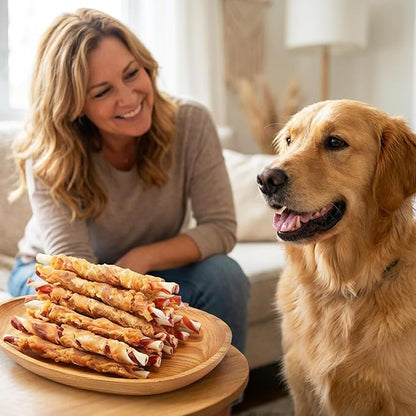 Jungle Calling Dog Treats, Natural Chicken Wrapped Rawhide Sticks for Small Medium Dogs, Long Lasting Dog Rawhide Chews for Teeth Cleaning, Grain Free Training Rewards, 1.10 lb