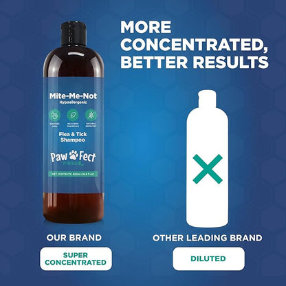 Hypoallergenic Flea and Tick Relief 16.9oz Dog Shampoo for Sensitive Skin Mite Me Not Formula for Itchy and Dry Coats Deep Cleansing and Moisturizing Pet Wash for Dogs and Puppies 500ml