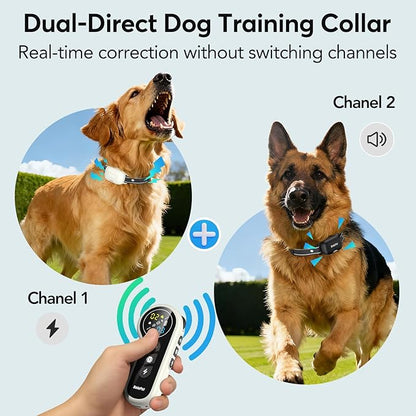 Delupet Dog Shock Collar 2 Dogs- 4500FT Dual-Direct Dog Training Collars with Remote for Small Medium Large Dog, IPX8 Waterproof Rechargeable E-Collar with Beep(1-8), Vibration(1-3), Shock(0-99), Grey
