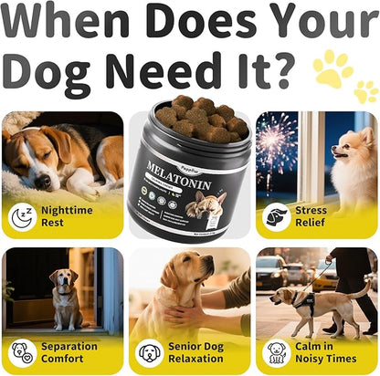 POPPAW Melatonin for Dogs, Calming Chews with Valerian Root & L-Theanine for Sleep Aid & Emotional Support, Calming Treats for Stress Anxiety Relief, Thunder, Fireworks, Barking, Chicken Flavor, 90Ct