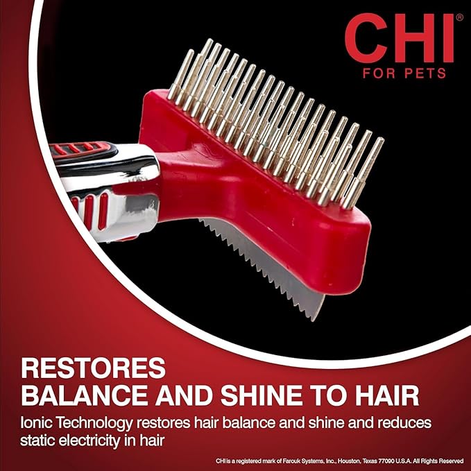 CHI for Dogs Double-Sided Shedding Rake and Blade - Best Grooming Tool for All Hair Types - Safe Dematting and Deshedding Brush for Dogs - Pet Hair Removal Essential - 3 Count