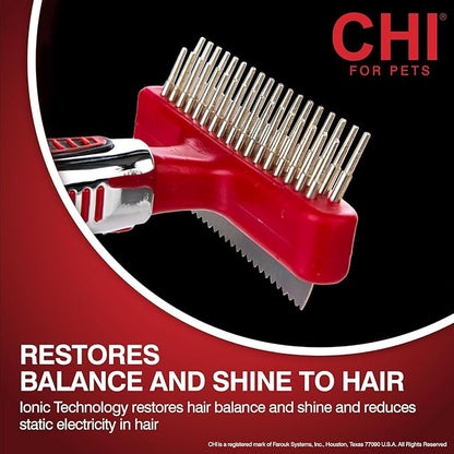 CHI for Dogs Double-Sided Shedding Rake and Blade - Best Grooming Tool for All Hair Types - Safe Dematting and Deshedding Brush for Dogs - Pet Hair Removal Essential - 3 Count