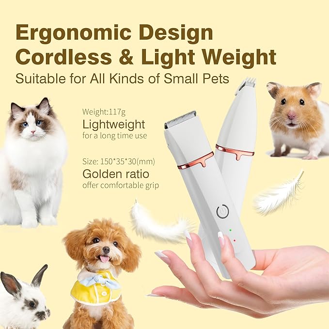 Petium 4-in-1 Dog Grooming Clippers Kit-Quiet Dog Nail Grinder & Paw Trimmer,USB-C Rechargeable Cordless Low Noise IPX4 Waterproof Pet Clippers for Small Dogs & Cats,6 Guide Combs