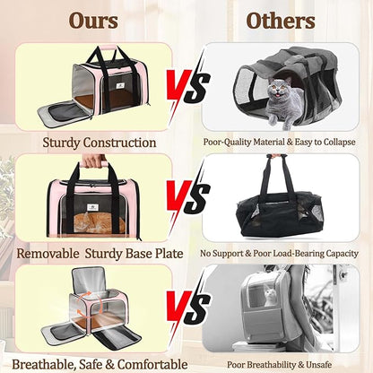 DSDCDJ Cat Carrier Dog Carrier - Soft-Sided Cat Carrier with Plush Pad & Cooling Mat, Easy-Load 4-Side Zipper & 3-Side Mesh Ventilation, Pet Carrier Airline Approved for Cats/Dogs Up to 20 lbs, Pink