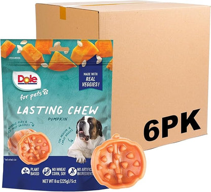 Dole for Pets Freshly Fetched Lasting Chew, Pumpkin Flavor Dog Treats - Flavored with Real Veggies, No Wheat, Corn, Soy, Artificial Flavors, Colors, Preservatives, or Animal Products,8 Ounce - 6 Pack