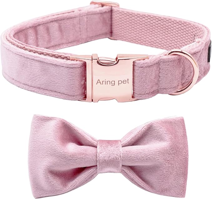 ARING PET Velvet Dog Collars with Bow tie, Bowtie Dog Collar, Cute Pink Collar for Girl and Boy Dogs,Small.
