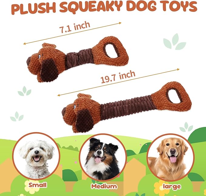 Squeaky Dog Toys,Interactive Tug of War Puppy Toys for Indoor/Outdoor Use Puppy Chew Toys for Teething Plush with Crinkle Paper for Small and Medium