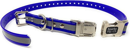 Sparky Pet Co - Apollo ECollar Replacement Strap - Dog Collar - Waterproof Biothane - Adjustable - Double Buckle - Quick Snap Metal Clasp - for Invisible Fence Systems - 1" x 30" (Reflective Blue)