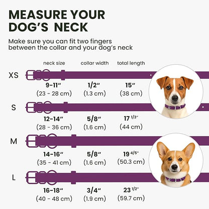 BRONZEDOG Rolled Leather Dog Collar for Small Medium Large Dogs with QR ID Tag (L: 16-18 Inch, Plum)