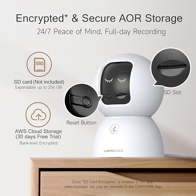 CINMOORE 2.5K Pet/Dog Camera with Speaker/Phone App, No-Monthly-Fee AI Person/Pet/Cry Detection Security Camera Indoor, PTZ 2.4GHz WiFi Baby Monitor Cameras for Home Security, Night Vision, 2-Way Talk