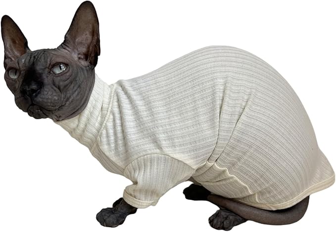 Sphynx Cats Shirt Cat Turtleneck Cotton Sweater Pullover Kitten T-Shirts with Sleeves Cat Pajamas Jumpsuit for Sphynx Cornish Rex, Devon Rex, Peterbald (White, Small)