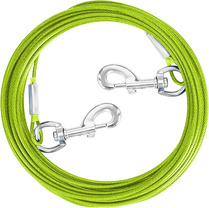 Tie Out Cable for Dogs,10/20/30/50/100FT Dog Leads for Yard Chew Proof,Heavy Duty Tie Out Cable for Large Dogs Up to 125lbs,Dog Runner Tether (Green, 125Ibs 10ft)