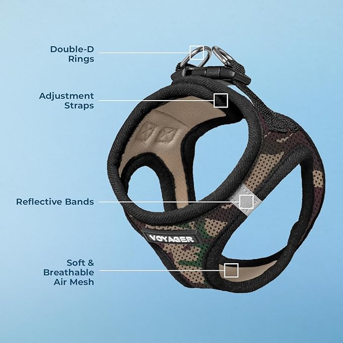 Best Pet Supplies Voyager Step-in Air Harness - All Weather Mesh, Reflective, No Pull Harness for Dogs, Cats - Secure with Hook & Loop Fastener, Buckle, Double D-Rings - Army/Black Trim, XXXS